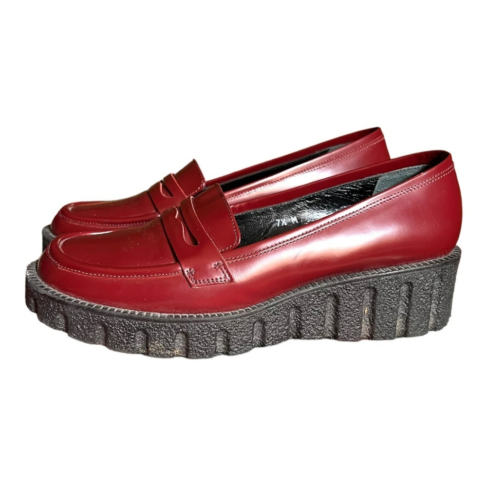 Via Spiga red leather platform loafers women 7.5